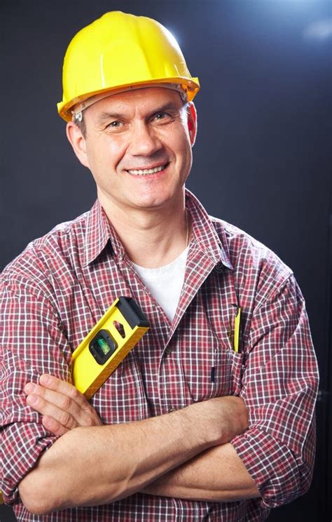 Builder On A Dark Background Stock Image Image Of People Helmet