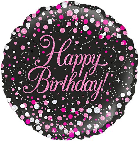 Oaktree 18inch Sparkling Fizz Birthday Black And Pink Holographic