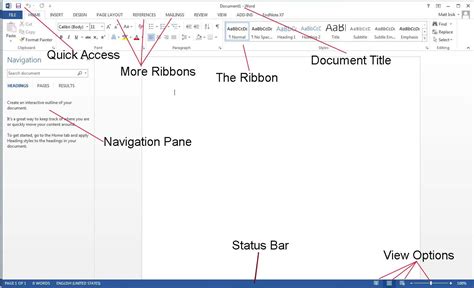 Word Workspace Microsoft Word 2013 Basics Ulibraries Research