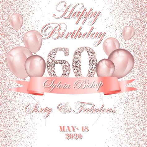 Custom Pink 60th Happy Birthday Banner Photography Backdrop Uk D602