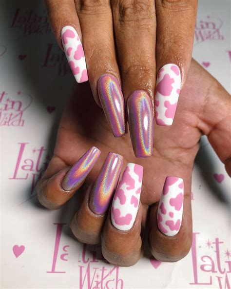 Download Pink Cow Print Nails Coffin : Follow her on instagram ...