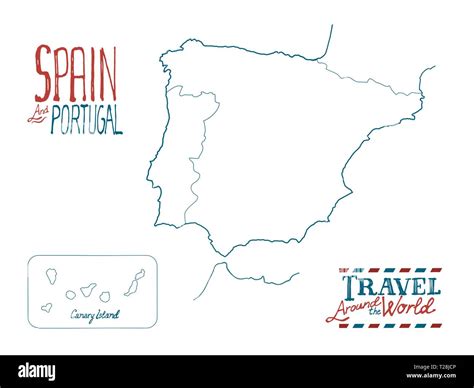 Mapa de España y Portugal dibujados a mano sobre fondo blanco Imagen Vector de stock Alamy