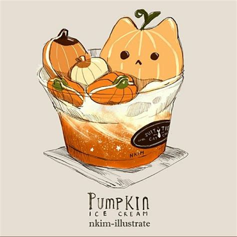 Pumpkin Ice Cream Suit And Tie Cafe Cute Food Art Kawaii Drawings