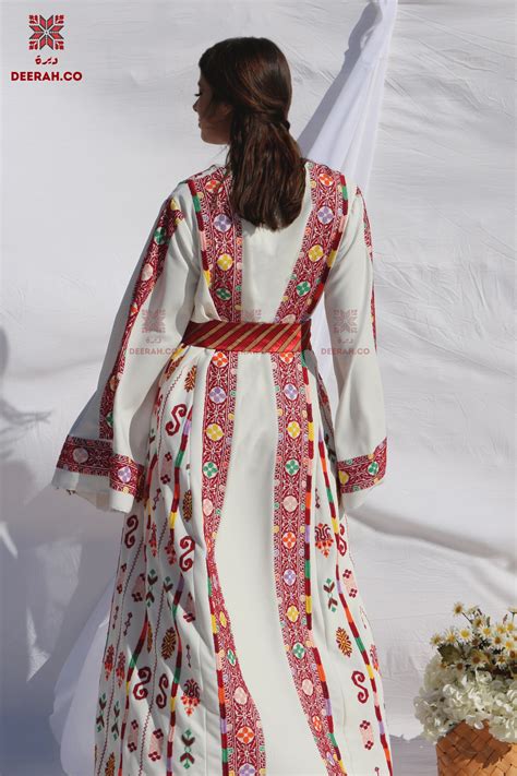 noor hand embroidered colorful palestinian wedding dress deerah