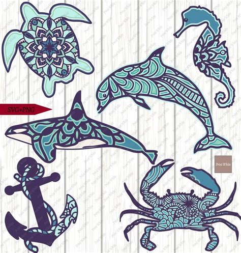 D Multi Layered Mandala Sea Creatures Svg Png Bundle Cricut Cut Files