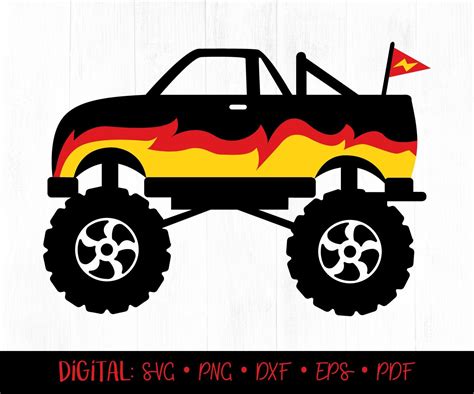 Monster Truck Svg Truck Svg Truck With Flames Svg Monster Etsy