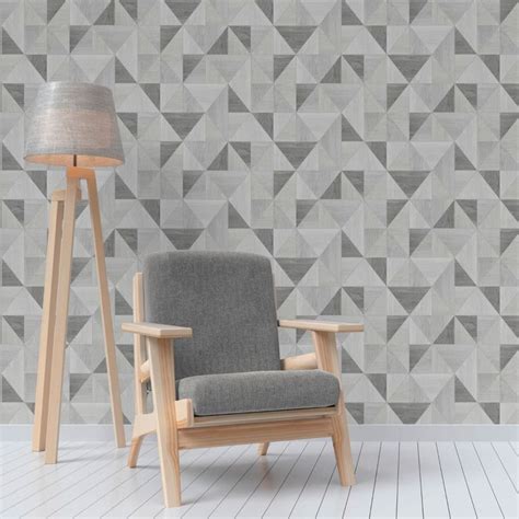 Grey Apex Wood Grain Geometric Wallpaper Feature Wall Fine Decor
