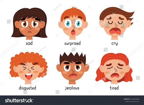 Kids Emotions Faces Collection Different Emotional Stock Vector