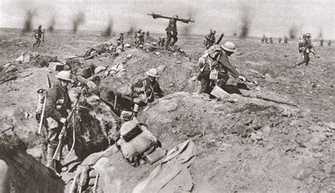 World War I Somme Nallied Troops Climbing Out Of Their Trench For An