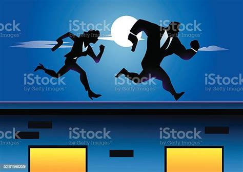 Spies Couple Running Silhouette Stock Illustration Download Image Now