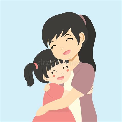 Mother Daughter Hugging Cartoon