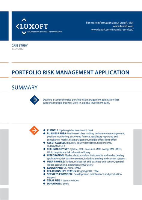 In the financial world, risk management is the process of identification, analysis, and acceptance or mitigation of uncertainty in investment essentially, risk management occurs when an investor or fund manager analyzes and attempts to quantify the potential for losses in an investment, such as a. case-study-portfolio-risk-management-application-banking ...