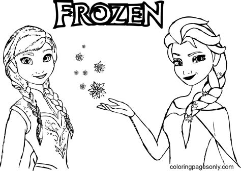 Disney Frozen Anna with Elsa Coloring Page - Free Printable Coloring Pages