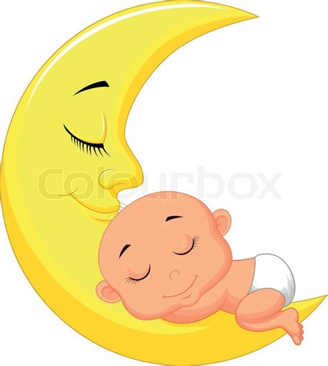 Vector Illustration Of Cute Baby Cartoon Sleeping On The Moon Stock