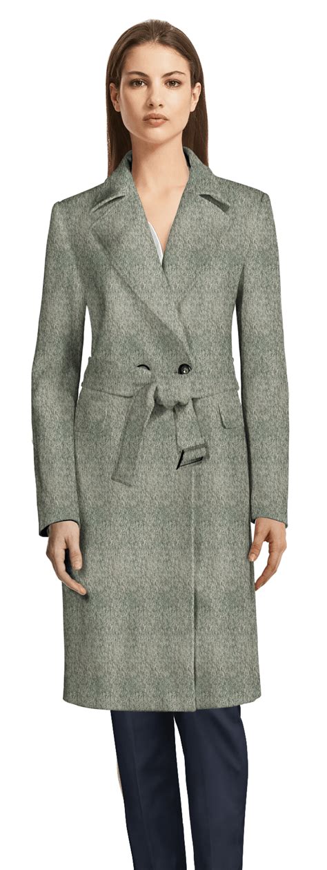 Long Light Grey Wool Trench Coat With Wide Lapels Sumissura