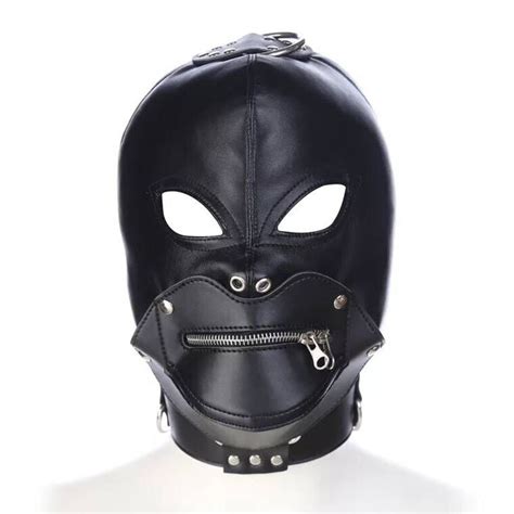 Faux Leather Demon Cosplay Mask Sexy Head Bondage Hood Black Sex Party