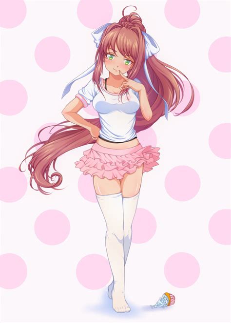 safebooru 1girl blush breasts brown hair commentary cosplay cupcake doki doki literature club