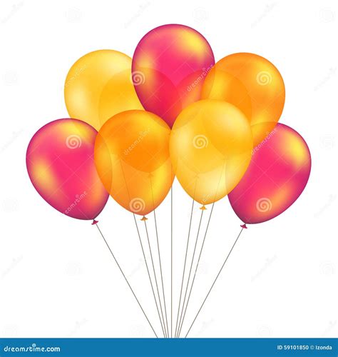 Vector Red Orange Yellow Balloons Set Isolated On Background Stock