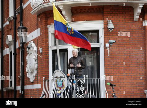 Julian Assange Speaks From The Balcony Of The Ecuadorian Embassy In London After A Seven Year