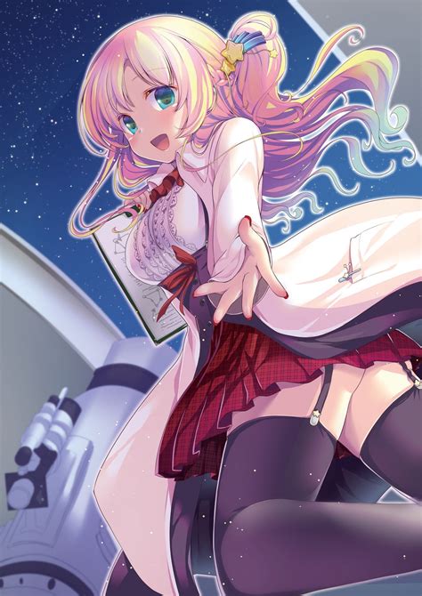 Papel De Parede Ilustração Noite Cabelo Longo Anime Meninas Anime Olhos Verdes Estrelas