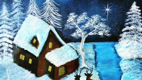 Easy And Simple Christmas Winter Scene Acrylic Painting Step By Step For