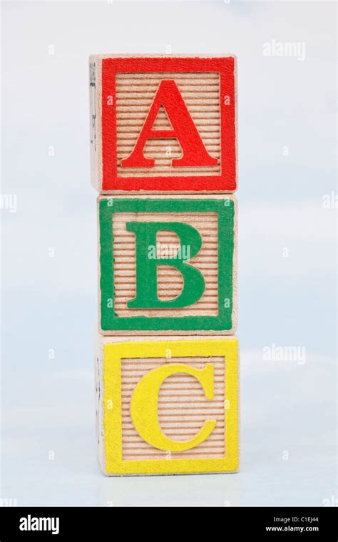 Stack Of 3 Wooden Alphabet Blocks With Letters Spelling Abc Stock Photo