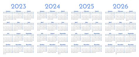 2023 2024 2025 2026년 월별 달력 템플릿 세트 | 프리미엄 벡터