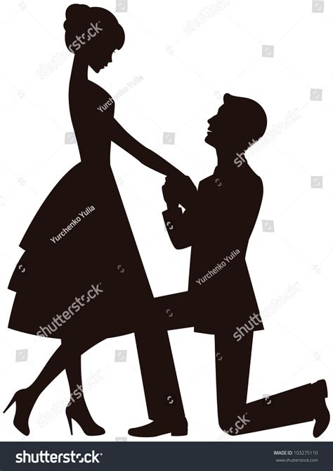 Vector Illustration A Man On His Knees Makes A Proposal To Marry The