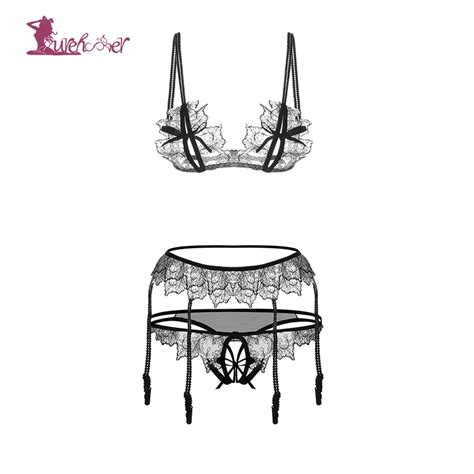 Lurehooker Sexy Erotic Underwear Sex Lingerie Set Women Lace Bralette Bra With G String Garter