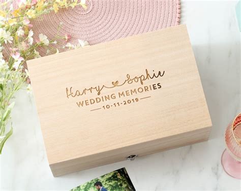 Engraved Heart Couple Keepsake Box Personalised Wooden Wedding Memory
