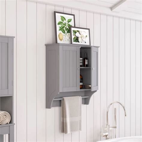 Bennington country cottage white wall mount bathroom medicine. Beadboard Wall Cabinet With Towel Bar - RiverRidge ...