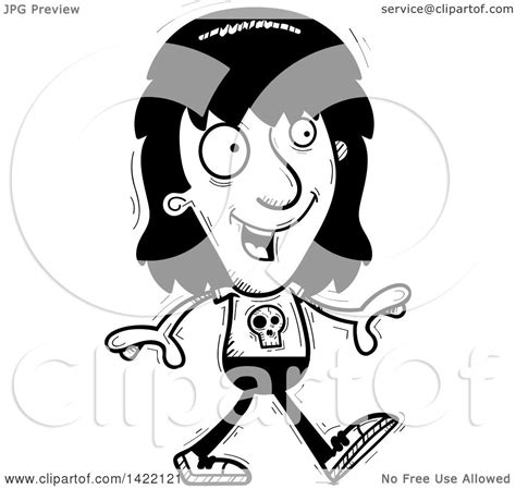 Clipart Of A Cartoon Black And White Lineart Doodled Metal Head Guy