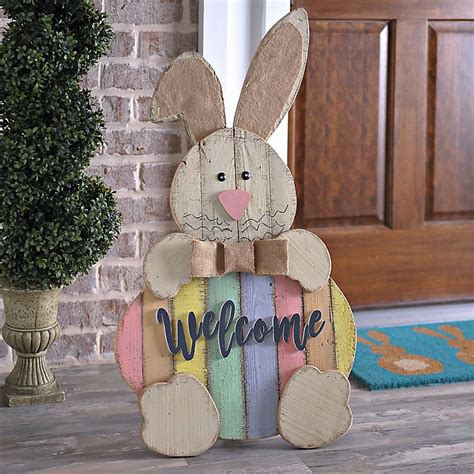Beautiful easter decorations to welcome spring. Wood Easter Bunny Welcome Sign | Diy easter decorations ...