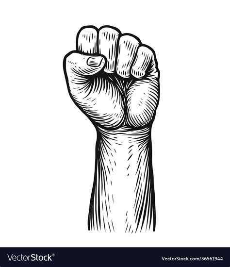 Clenched Fist Raised Up Strong Strength Sketch Vector Image