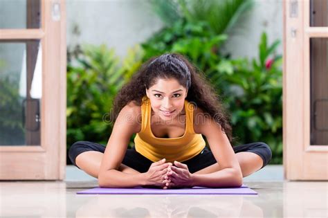 Young Woman Doing Stretching Exercise Indoors Stock Image Image Of