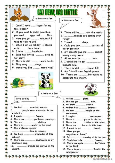 A Few A Little English Esl Worksheets Pdf And Doc