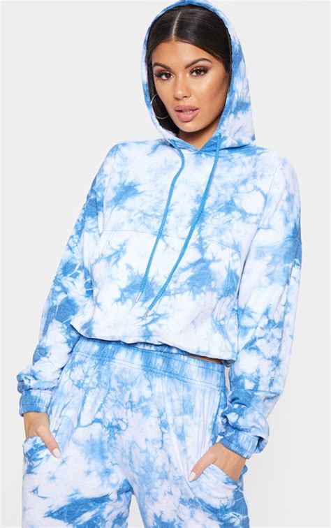 Blue Tie Dye Oversized Hoodie Tops Prettylittlething Aus