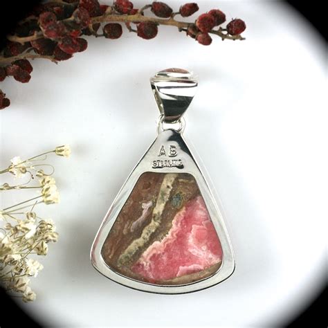 Rhodochrosite Sterling Silver Pendant With Inlay Bail 52x36mm Etsy