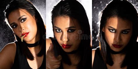 Indian Tanned Skin Asian Woman Show Face Make Up With Backlit Light And