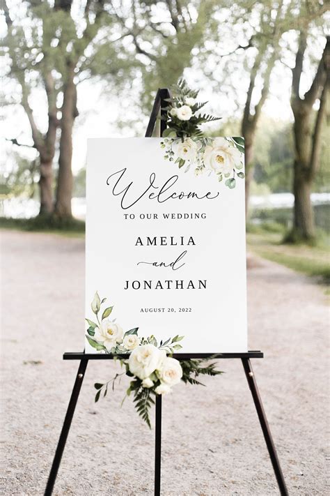 White Floral Wedding Welcome Sign Template Welcome Wedding Etsy