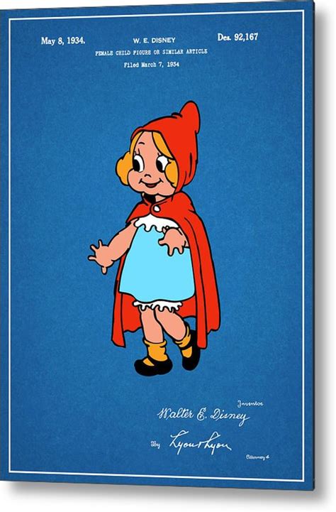 1934 Walt Disney Little Red Riding Hood Blueprint Colorized Patent Print Metal Print By Greg