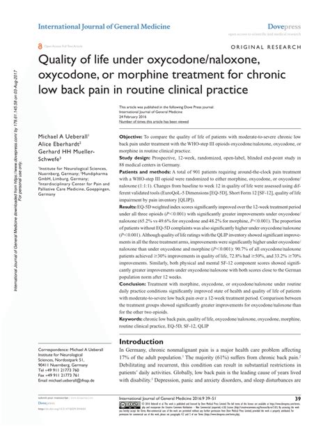 Pdf Quality Of Life Under Oxycodonenaloxone Oxycodone Or Morphine