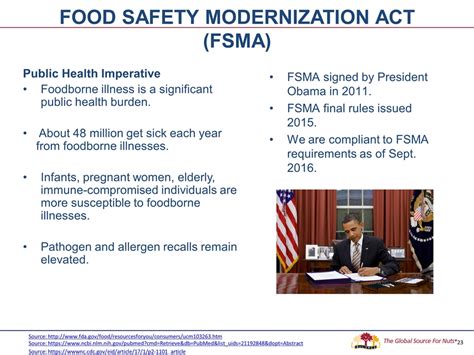 The 111th congress passed comprehensive food safety legislation in december 2010 (the fda food safety modernization act, or fsma, p.l. Slide 23
