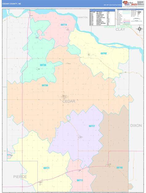 Cedar County Ne Wall Map Color Cast Style By Marketmaps Mapsales