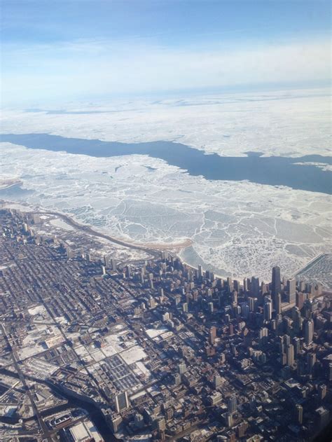 Frozen Lake Michigan Amp Chicago From Plane Window Photorator