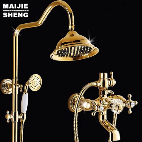 With Crystal Handle Luxury Bathtub Mixer Set With Soap Holder Gold Bath Shower Faucet Set