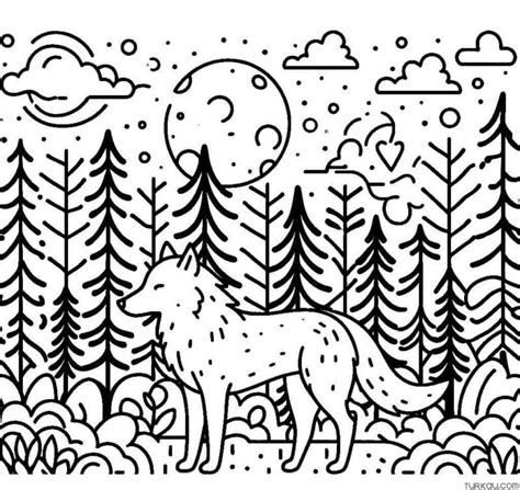 Wolf Forest Clouds Coloring Page » Turkau