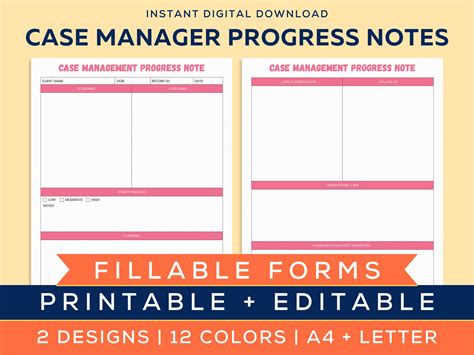 Case Manager Progress Notes, Fillable, Printable & Editable Form