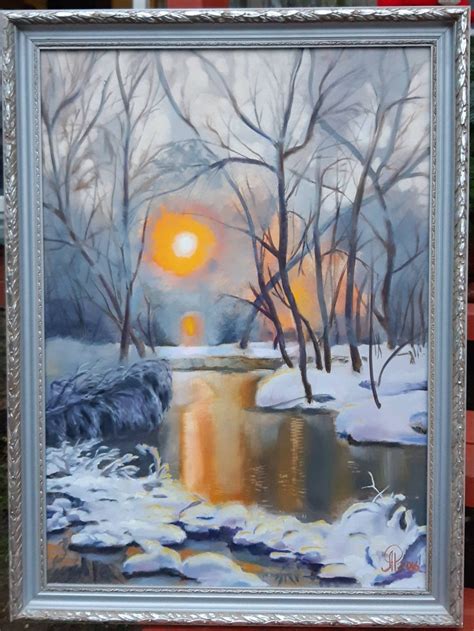 Winter Landscape Sunset Painting Sunrise Painting Winter