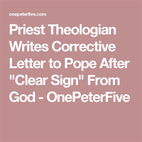 Priest Theologian Writes Corrective Letter To Pope After Clear Sign